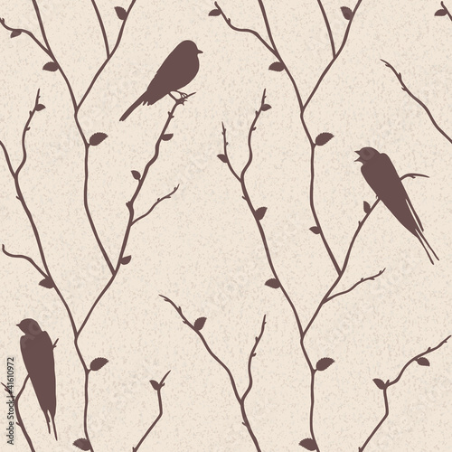  Vector seamless pattern with birds on branches