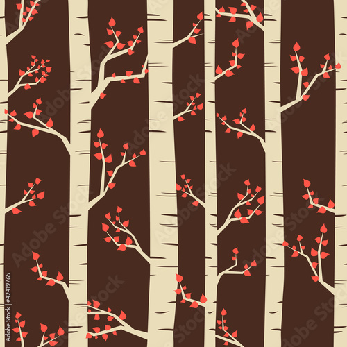  Seamless pattern with birch trees in autumn.