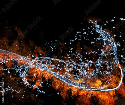 Fototapeta Water and fire connection, representation of elements.