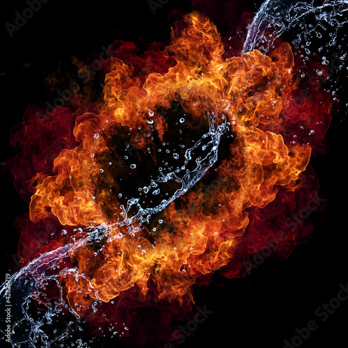 Fototapeta Water and fire connection, representation of elements.