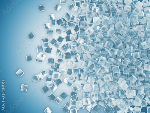 Group of Ice Cubes on blue background with place for your text