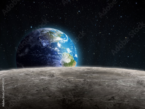 Fototapeta Rising Earth seen from the Moon