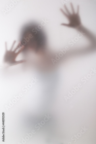 Fototapeta emotional picture of woman standing behind the milk glas
