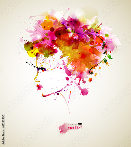 Fototapeta Beautiful fashion women with abstract hair and design elements