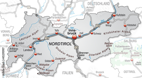 "Autobahnkarte von Tirol mit Umgebung" Stockfotos und lizenzfreie