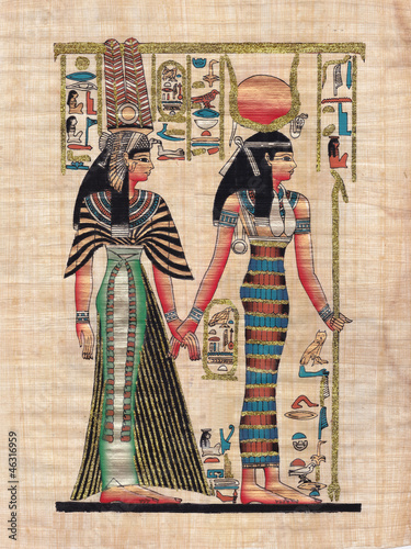 Fototapeta Scene from egyptian mythology painted on papyrus