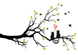 cats in love on tree branch  vector