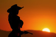 Cowgirl at sunset silhouette
