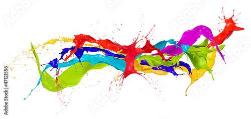 Fototapeta Colored paint splashes isolated on white background