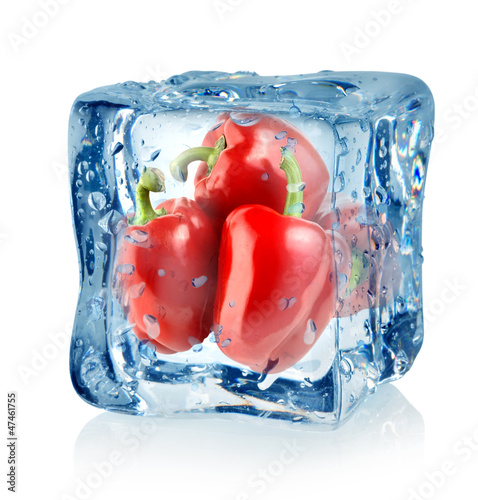 Fototapeta Ice cube and red peppers