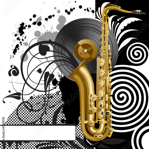 Black background with a saxophone