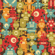 Robot and monsters modern seamless pattern in retro style. 