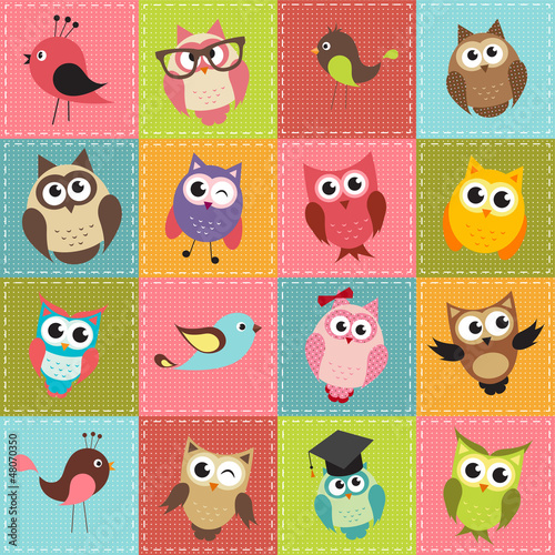 Lacobel patchwork background with owls