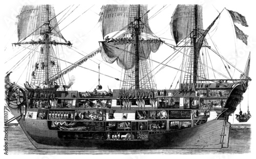 Fototapeta Sailing Ship - 3 Mats - 19th century - Plan en coupe