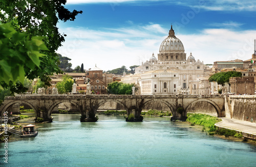 Fototapeta view on Tiber and St Peter Basilica in Vatican