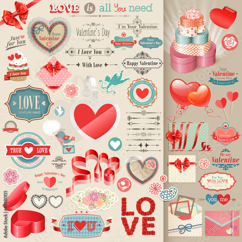 Lacobel Valentine`s Day set - vintage design elements.
