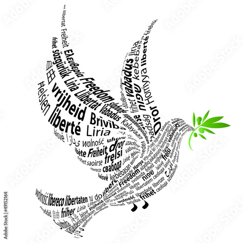 "Black Dove with the word "Freedom" in all languages" fichier vectoriel