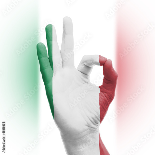 Lacobel hand OK sign with Italian flag