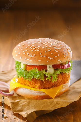 Fototapeta Delicious chicken burger