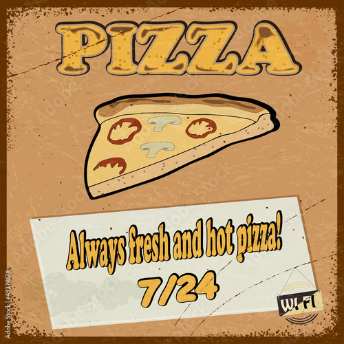  Vintage postcard with the image pizza slice of pizza. eps10