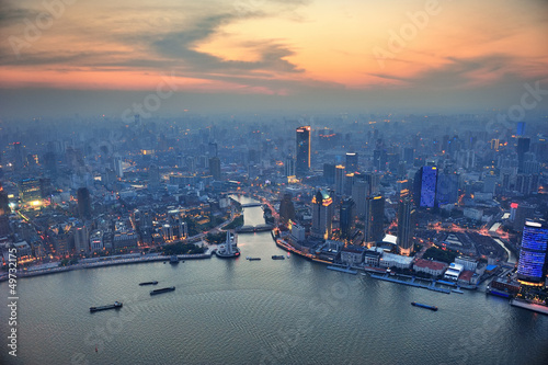 Fototapeta Shanghai aerial at sunset