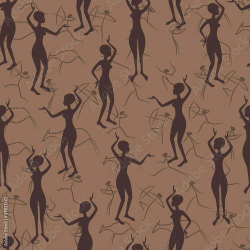 Fototapeta African seamless pattern with silhouette dancing women
