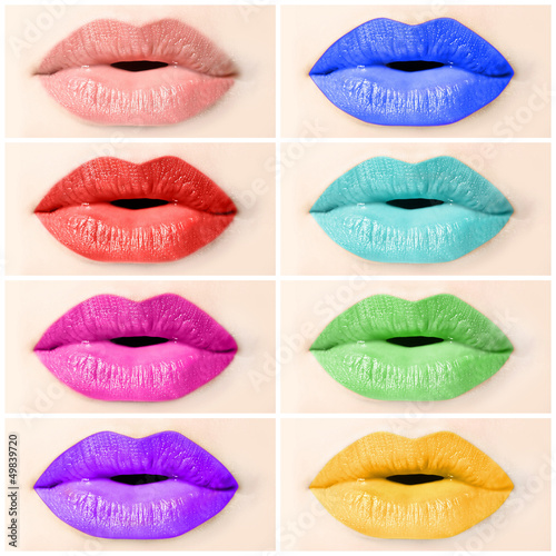 Fototapeta Collage bouches féminines maquillage multicolore