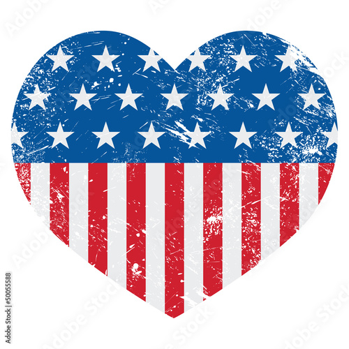 Fototapeta USA America retro heart flag - vector