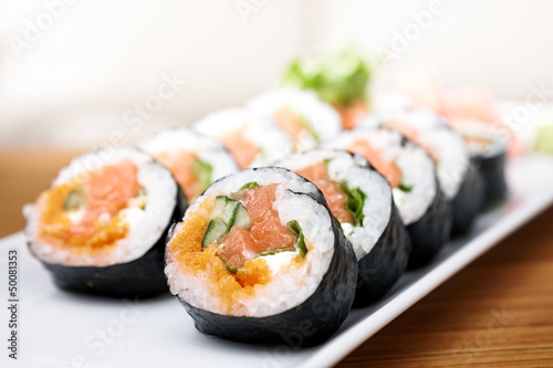 Fototapeta Salmon and caviar rolls