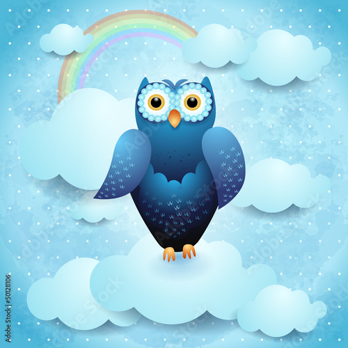 Lacobel Owl in the sky, fantasy illustration