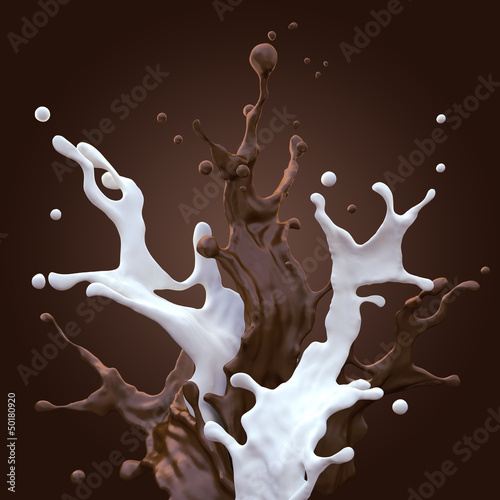 Fototapeta milk and chocolate cacao fountain splash