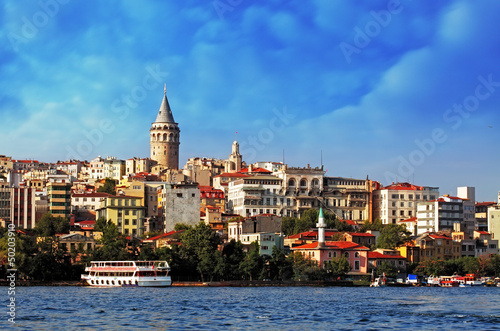 Leinwand Poster Istanbul bei Sonnenuntergang - Galata Bezirk, Türkei