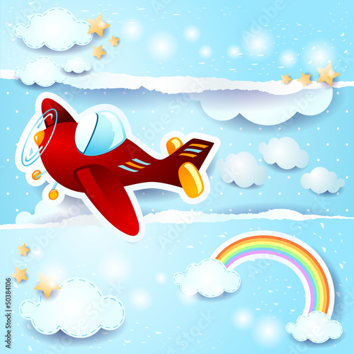 Fototapeta Airplane in the sky, fantasy illustration