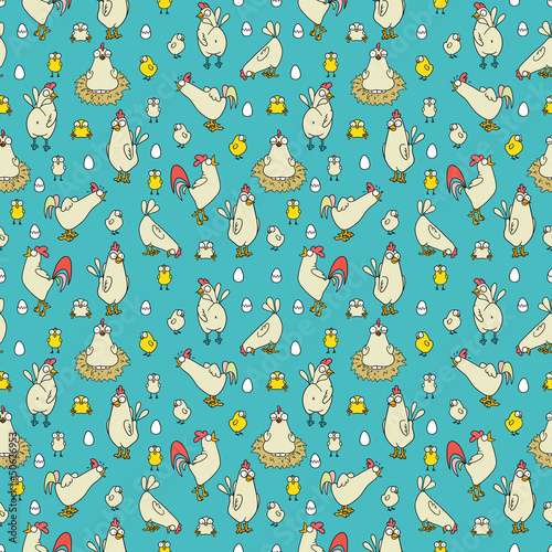 Lacobel Easter seamless pattern with hen and nest