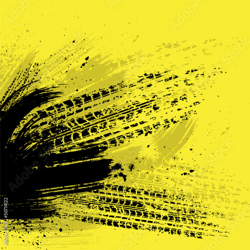 Black tire track on yellow background