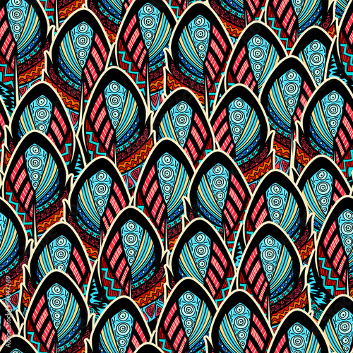 Fototapeta Seamless pattern with ornate feathers