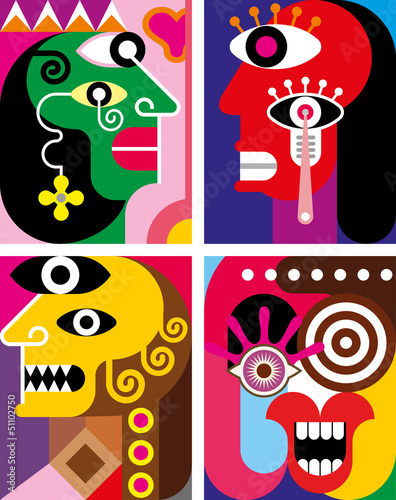 Lacobel Four Faces - abstract vector illustration