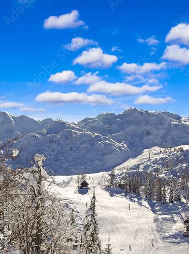 Fototapeta Ski resort of Bovec in a clear winter day. Slovenia