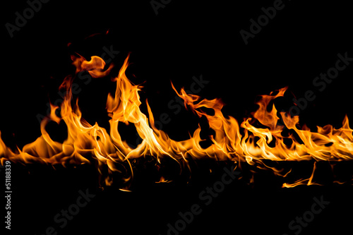  Blazing flames on black background