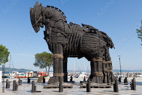 Fototapeta The copy of Troy wooden horse at Canakkale, Turkey