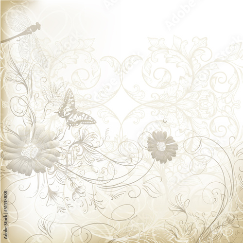 Fototapeta Elegant clear wedding background with floral ornament