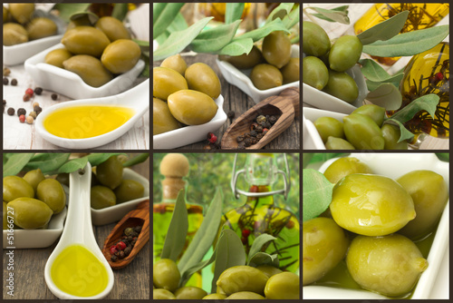  olives with olive oil, collage