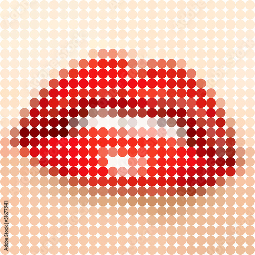 Fototapeta Feminine mouth, lips, vector circle color tone dots