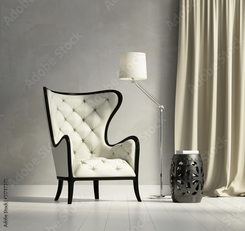 Fototapeta Luxury contemporary elegant armchair with stool and lamp