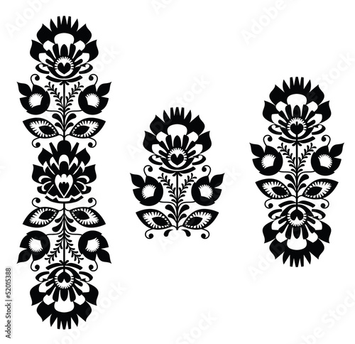 Fototapeta Folk embroidery - floral traditional polish in black and white