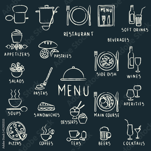 kreda-rysowane-elementy-projektu-menu-restauracji-na-tablicy