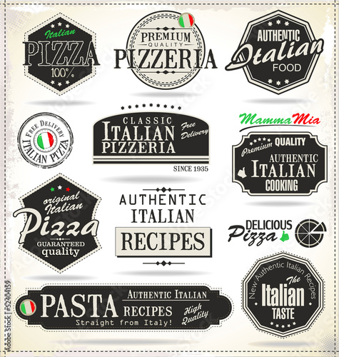  Pizza retro labels