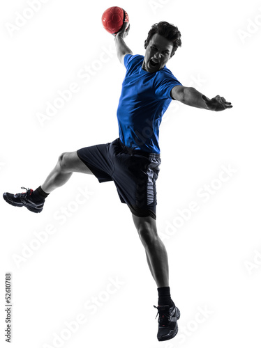  young man exercising handball player silhouette