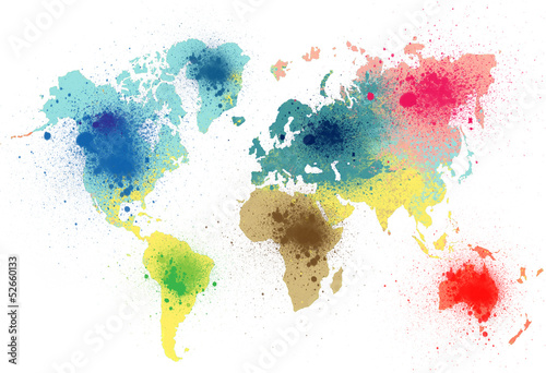  colorful world map with paint splashes