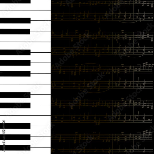 Fototapeta Music background with keyboard and stave notes